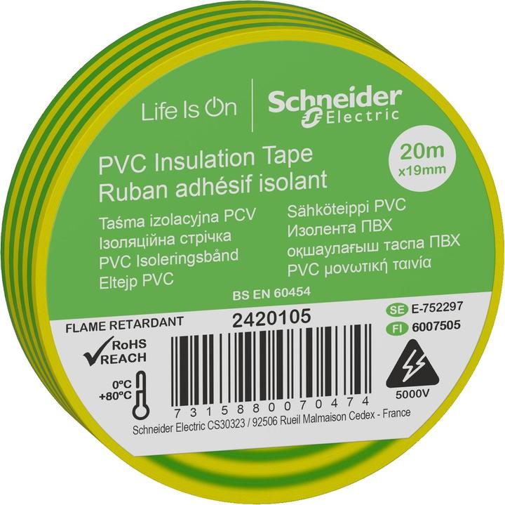 Schneider Electric PVC Isolierband 19MMX20M Gelb/Grün- Im Beutel für DIY (19 mm)