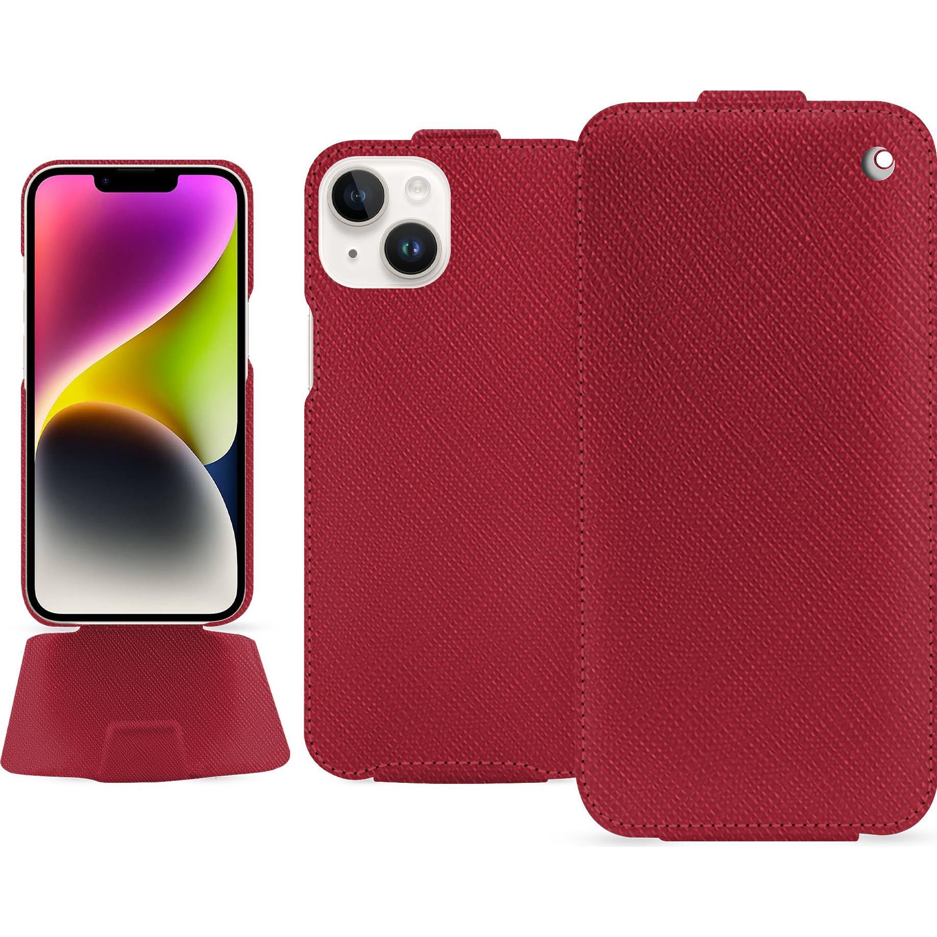 Noreve Lederschutzhülle vertikal (Apple iPhone 15 Plus), Smartphone Hülle, Rot