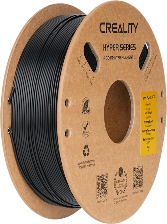 Creality Filament PLA Hyper, Black, 1.75 mm, 1 kg (PLA, 1.75 mm, 1000 g, Black)