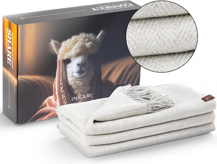 Inkari Kuscheldecke Alpakawolle XL 210 x 140 cm - Silver / Fishbone (210 x 140 cm)