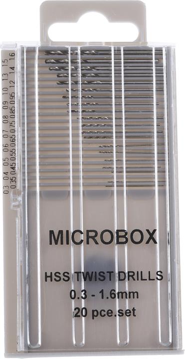 Produktbild RS PRO HSS Spiralbohrer Satz 0.3mm 1.6mm, 20-teilig, für verschiedene Materialien (0.3 mm, 1.6 mm)