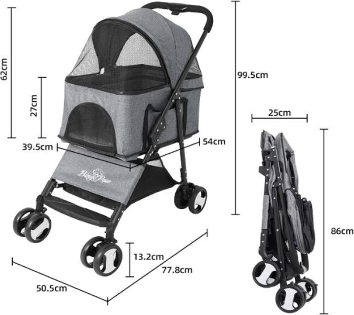 Immagine prodotto Hermex Cane Buggy grigio con giocattolo "Anatra" Set per cani giallo (Cane, Pieghevole)