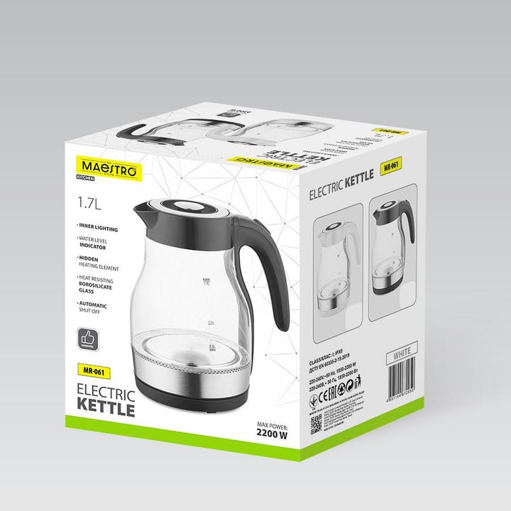 Actual product image Maestro Czajnik elektryczny szklany 2200W MR-061-BLACK (1.70 l)
