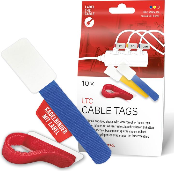 Label-the-cable LTC CABLE TAGS, Klett Kabelfahnen beschriftbar 10er Set bunt (Klettkabelbinder, 10 Stk.)
