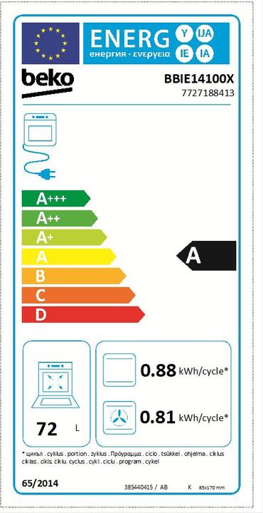 Label énergétique Beko BBIE14100X four 72 L 2400 W A Acier inoxydable