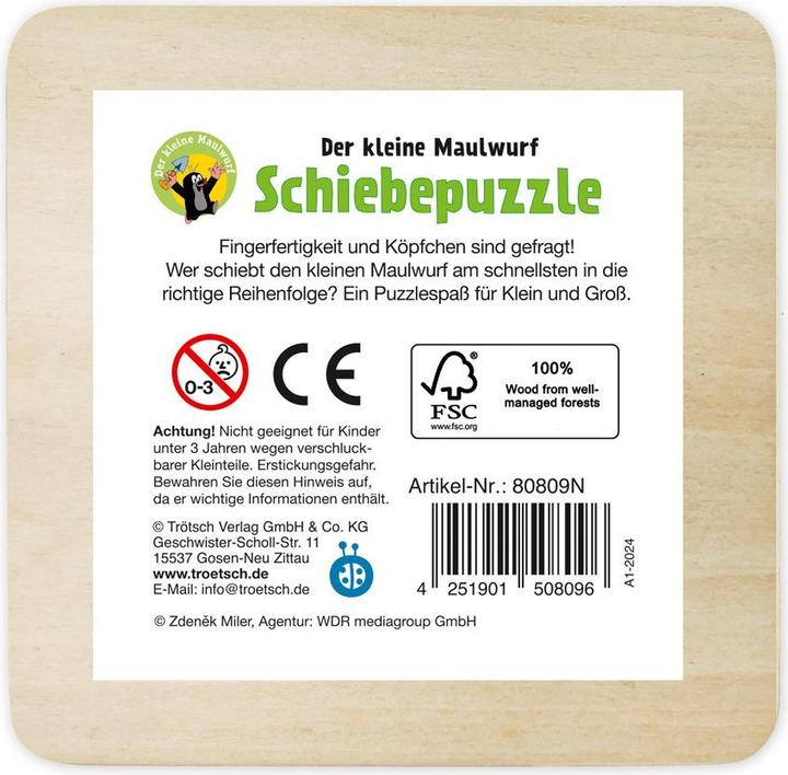 Actual product image Wooden sliding puzzle Little Mole