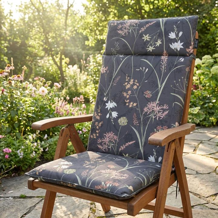 Produktbild Natura Punto Hochlehner-Auflage, Gartenstuhlkissen wasserabweisend, Blumenmuster anthrazit, 120 x 50 cm (120 x 50 cm)