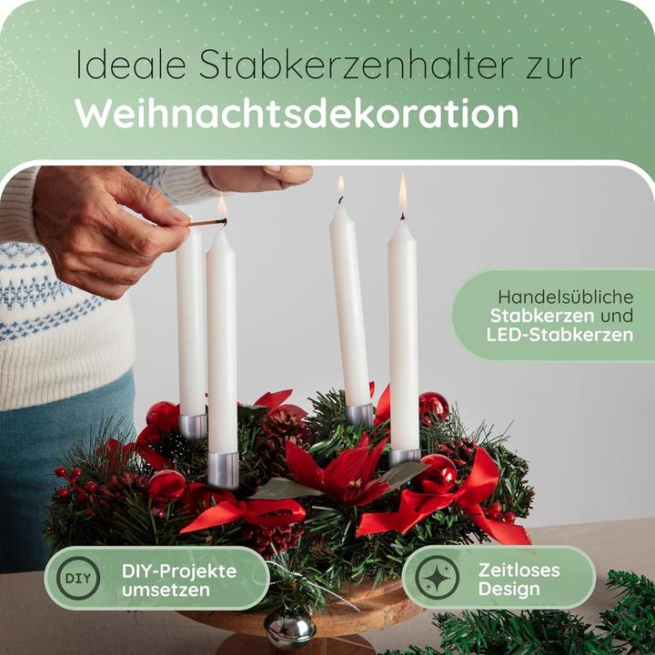 Produktbild Novaliv 8x Stabkerzenhalter silber I Kerzenpick 10 x 2,5 cm Kerzenstecker für Adventskranzdekoration
