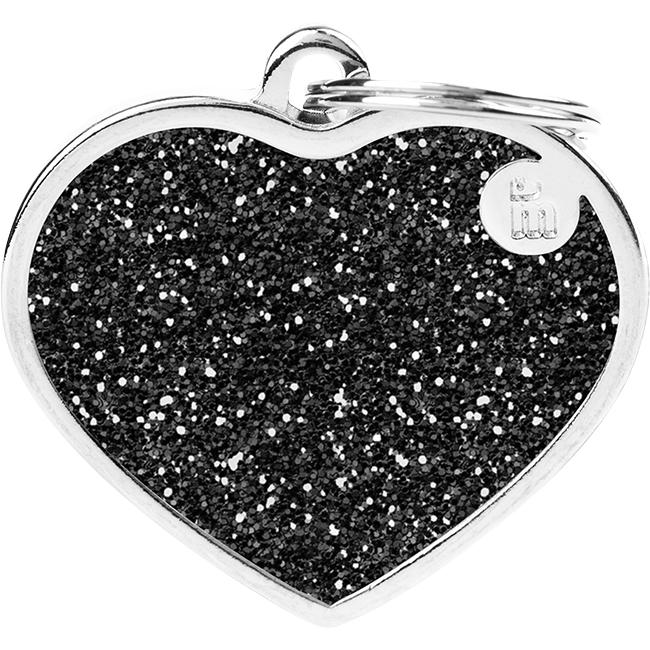 Myfamily MyFa tegn shine, hjerte stor, sort (Cane), Collare + Guinzaglio