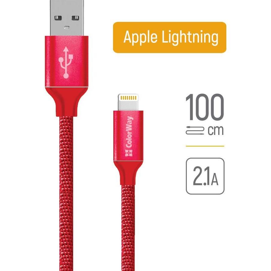 Thumbnail - Colorway Data Cable Apple Lightning Charging cable, Fast and safe charging Stable data transmission, Red, 1 (1 m, USB 3....