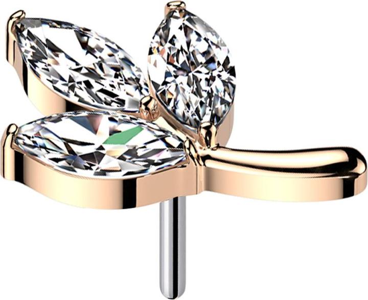 Actual product image Star Piercing Threadless Blatt rosegold drei Ovale Kristall silber (without brass, Titanium)
