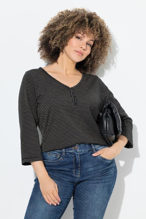 Immagine prodotto Ulla Popken Maglia con righe di glitter, scollo a V e maniche a 3/4 (54)