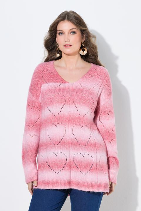 Produktbild Miamoda Pullover, Farbverlauf, Herz-Ajourmuster, V-Ausschnitt, Langarm (48)