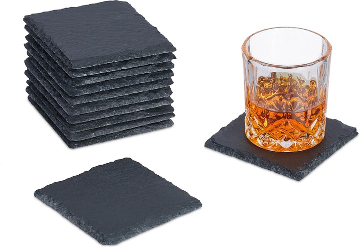 Relaxdays 12x Schiefer-Untersetzer (1 x, Glasuntersetzer)