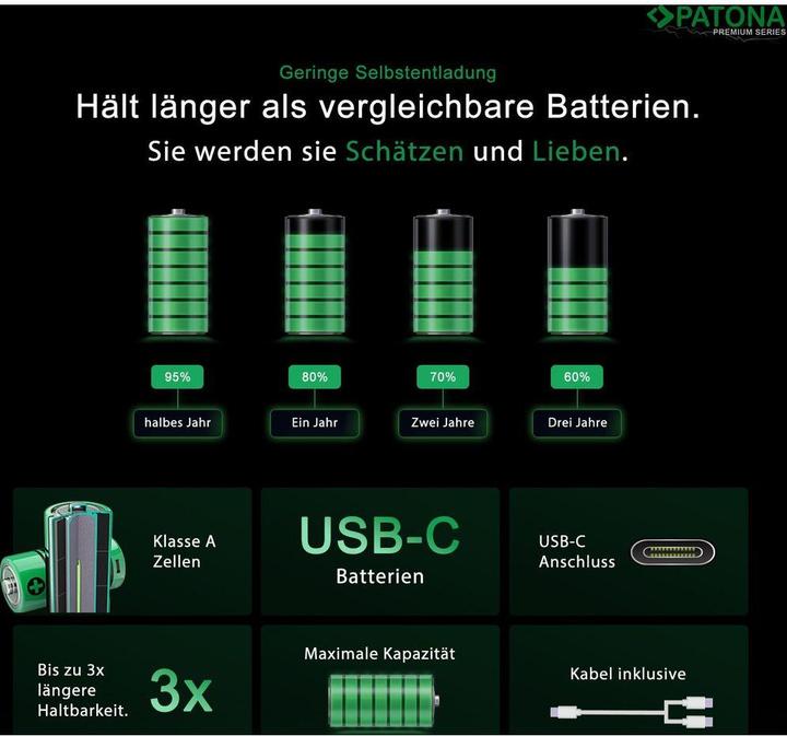 Productafbeelding Patona Premium 4x Micro AA USB-C (4 Pcs., AA, 2000 mAh)