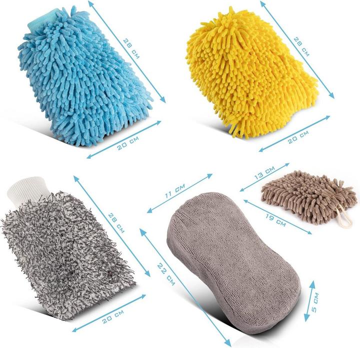 Produktbild Stahlwerk Autowaschhandschuh 5er Set Reinigungshandschuh Mikrofaser Schwamm