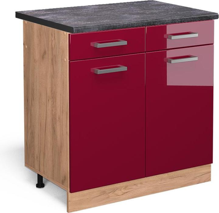 Bordeaux Hochglanz, Goldkraft Eiche, Rot, Rot Hochglanz