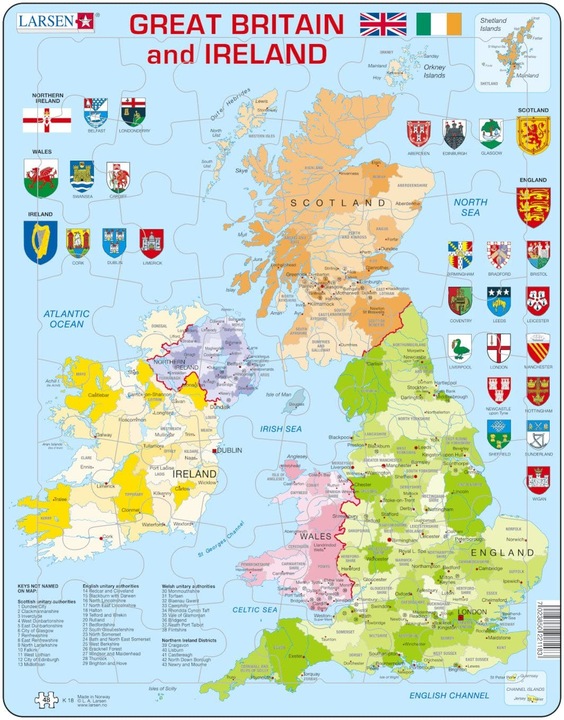 Actual product image Larsen Puzzle - Great Britain & Ireland (political) (48 pieces)