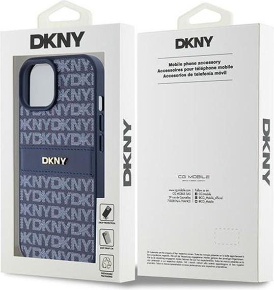 Produktbild DKNY DKHCP15SPRTHSLB iPhone 15 / 14 / 13 6.1" niebieski/blue hardcase Leather Mono Stripe & Metal Lo (Apple iPhone 13, Apple iPhone 14, Apple iPhone 15)
