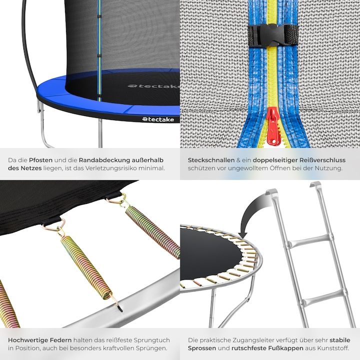 Actual product image tectake Trampoline Jumpy - tear resistant mat, safety net, padded edges, entry ladder (244 cm)