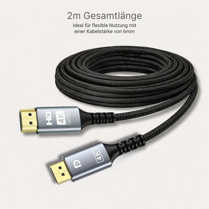 Actual product image Hermex DisplayPort 1.2 zu HDMI 2.0 Kabel 2m DP zu HDMI-Kabel Anschlusskabel (2 m)