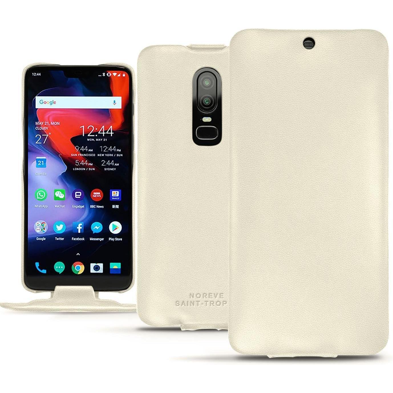 Noreve Lederschutzhülle vertikal (OnePlus 6), Smartphone Hülle, Weiss