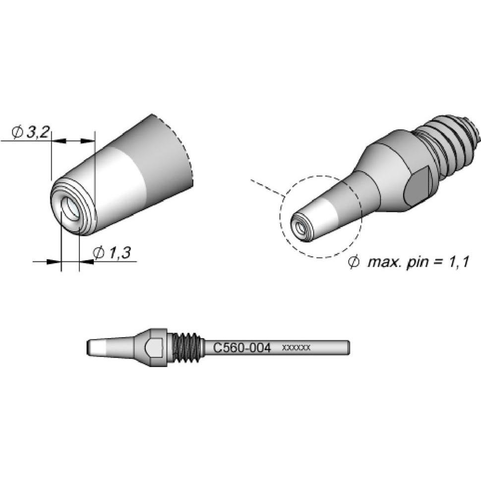 JBC Entlötspitze Serie C560, C560004/Ø 1,3 mm, 3,2 mm, Pincleaning, Lötgerät Zubehör