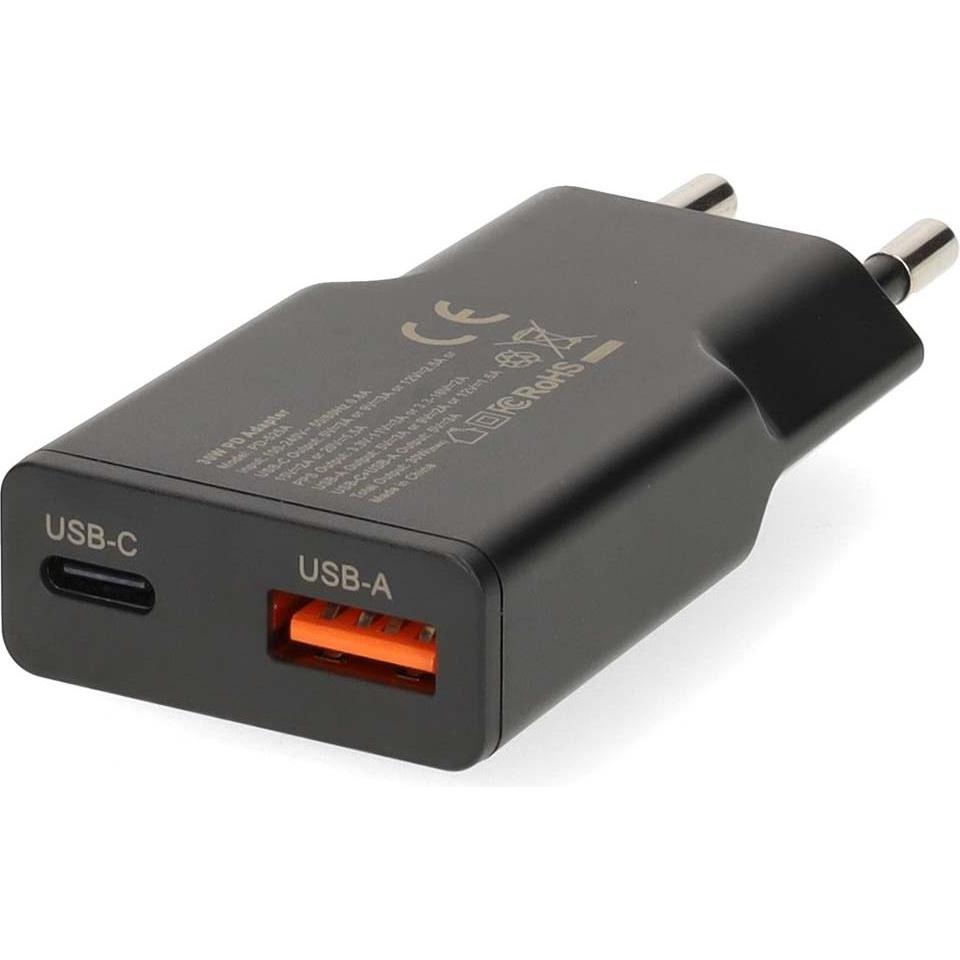 Nedis Netzladegerät 20 W GaN PD3.0 Schnellladefunktion 1.5 / 2.0 / 2.22 A / 3.0 A Anzahl (20 W), Caricatore USB, Nero