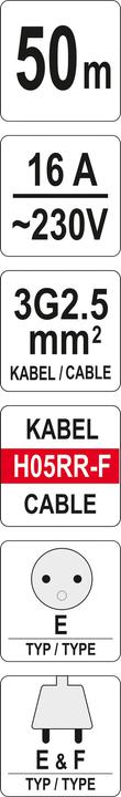 Produktbild Yato YT-8108 power extension 4 AC outlet(s) Indoor/outdoor Black, Red, White (50 m, 2.50 mm²)