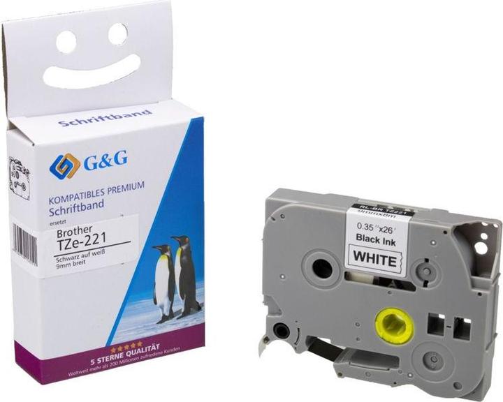 Productafbeelding G&G Schriftband 9mm x 8m sw-ws Komp. m. Brother TZe-221 (0.90 cm, Wit, Zwart)