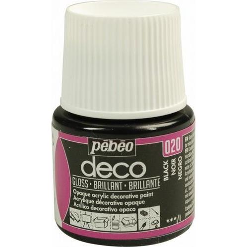 Pebeo, Künstlerfarbe + Bastelfarbe, Deco Glänzende Acrylfarben (Tiefschwarz, 45 ml)