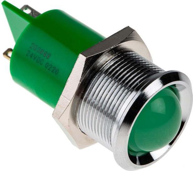 Produktbild RS PRO LED erhaben 22mm chrom 24Vdc grün