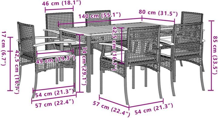 Produktbild vidaXL Garten Essgruppe (140 x 80 x 74 cm)