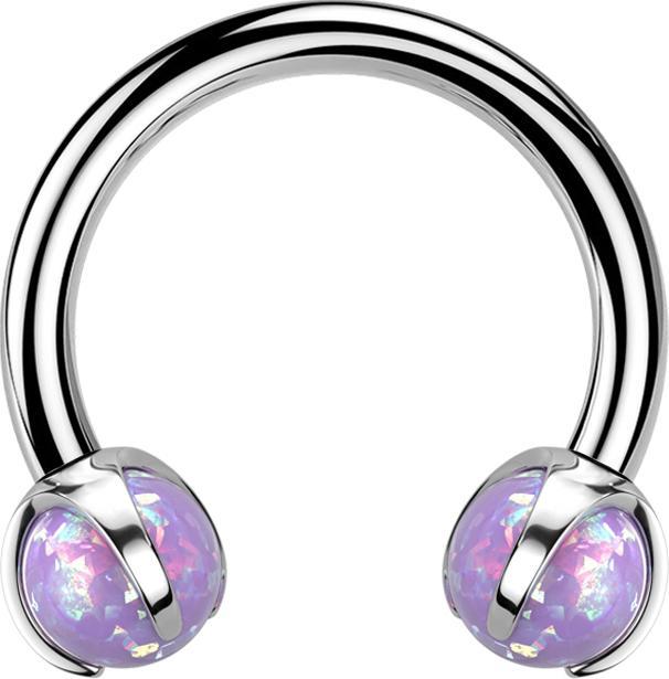 Produktbild Star Piercing Micro Circular Barbell Innengewinde silber mit zwei Kugeln Opal violett gefasst (ohne Messing, Chirurgenstahl 316L)