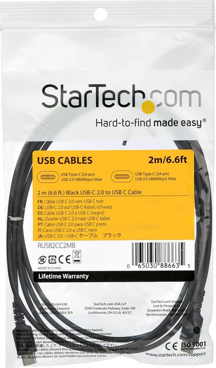Actual product image StarTech .com 2 m / 6.6ft. USB C Cable (2 m, USB 2.0, 60 W)
