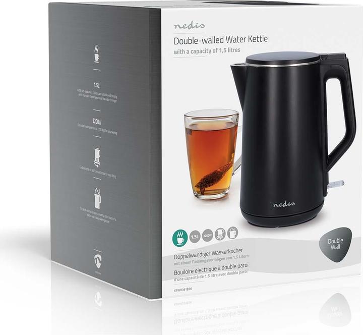 Actual product image Nedis Kettle | 1.5 l | Plastic | Black | 360 degree rotatable | Concealed heating element | Stri (1.50 l)
