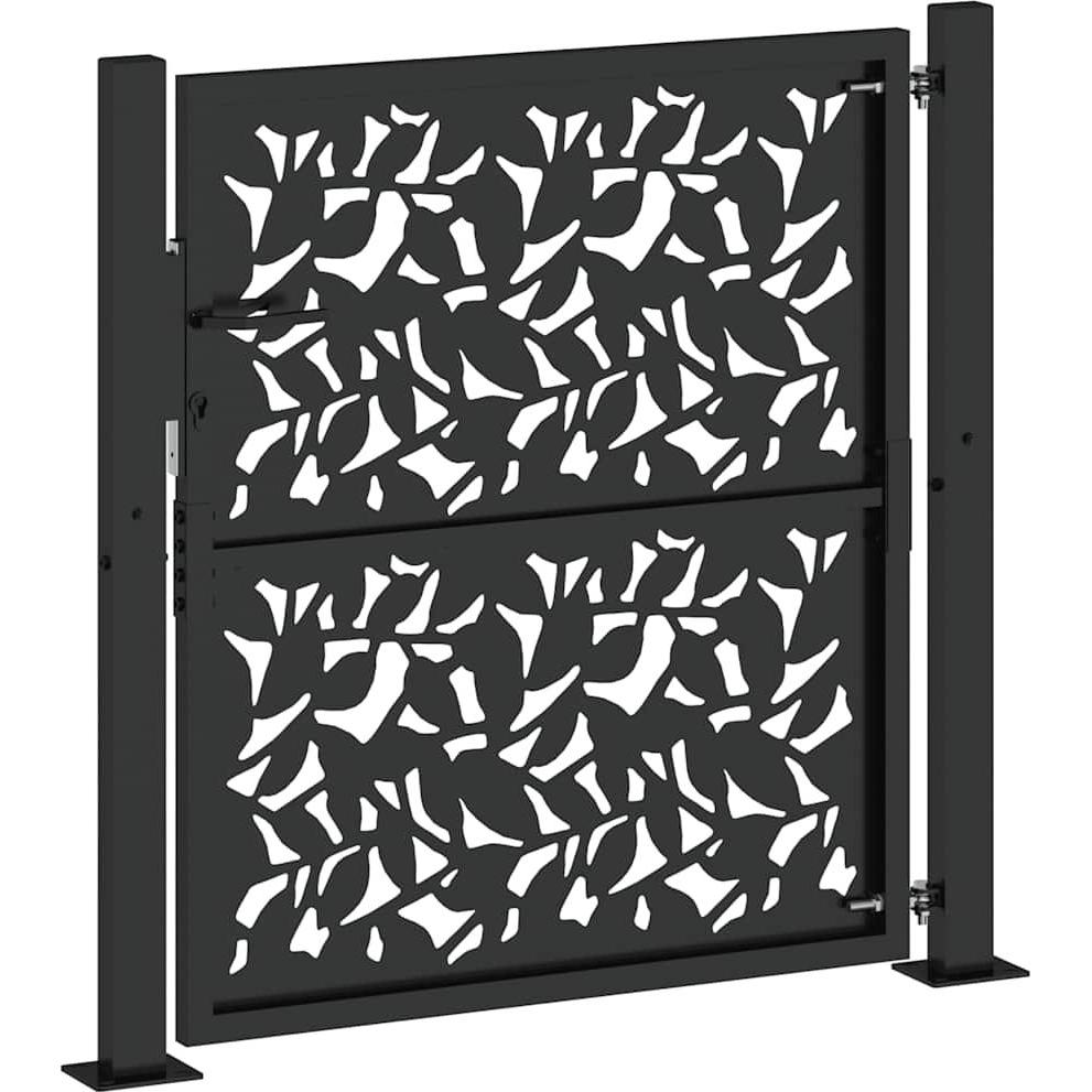 VidaXL, Gartenzaun, Gartentor Schwarz 105x105 cm Stahl Blatt-Design Zauntor Outdoor Tor