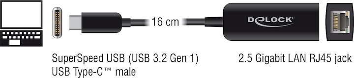Actual product image Delock USB C – RJ45 (USB-C 3.2 Gen 1, RJ45 2.5 Gigabit Ethernet (1x))