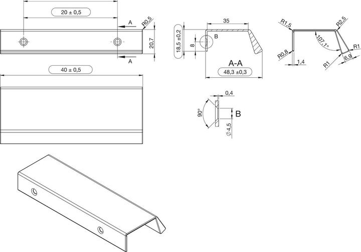 Actual product image Furnipart Handle strip furniture handle Bench LA 20 L 40mm aluminium stainless steel effect