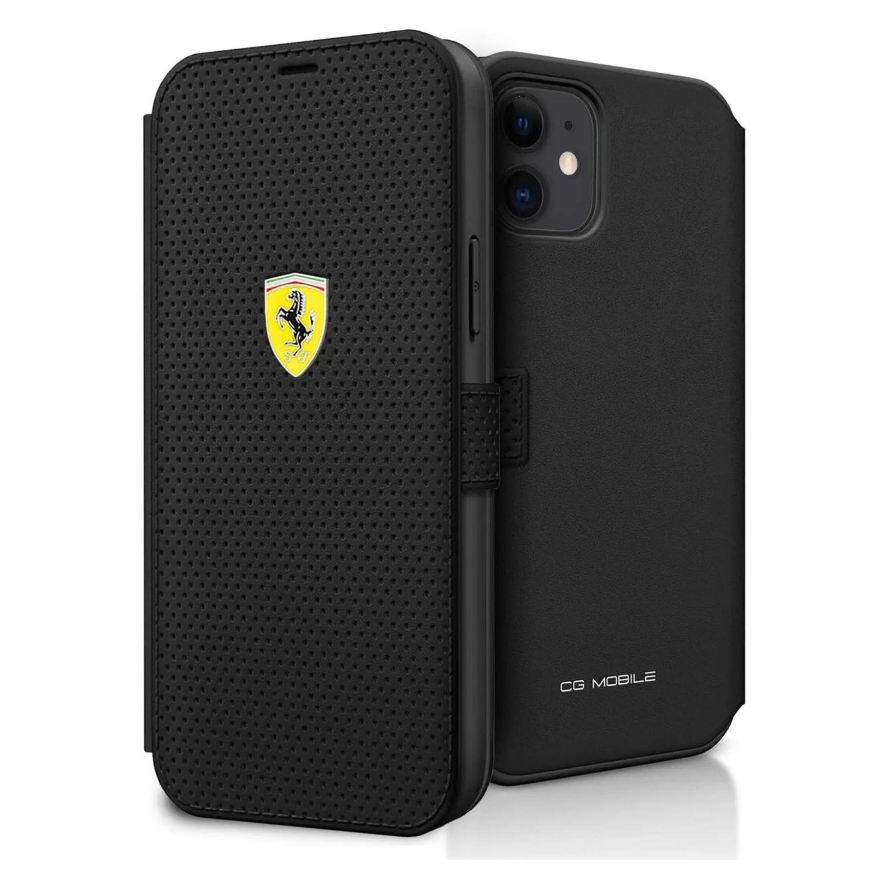 Ferrari FESPEFLBKP12SBK IPhone 12 Mini 5, 4" Czarny/black Book On Track Perforated (Apple IPhone 12 Mini), Smartphone Hülle, Schwarz