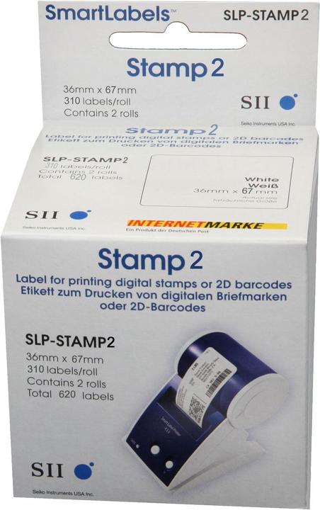 Produktbild Seiko SLP-Stamp 2 Briefmarkenetiketten mit Logo, 2 Rollen à 310 Etiketten (3.60 cm)