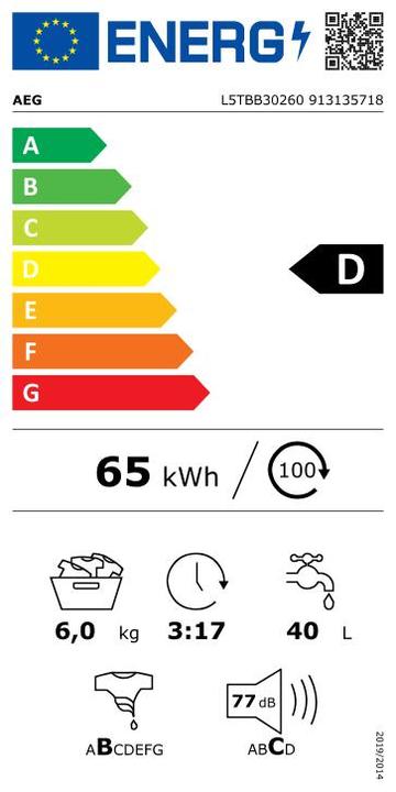 Energie-Label AEG Toplader L5TBB30260 (6 kg, Oben)