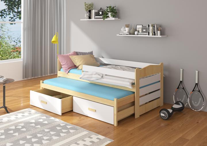 Produktbild ADRK Furniture Doppelbett mit Geländer und Matratzen TIARRO 200x90 (90 x 200 cm)
