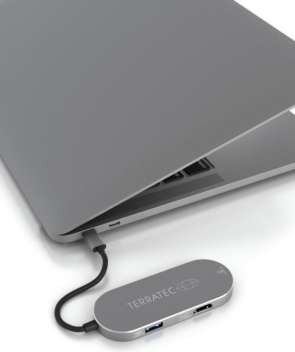 Actual product image Terratec Aluminium USB Type-C Adapter with USB-C PD HDMI 2x USB 3.0 Port Card Reader (USB-C, 4 Ports)