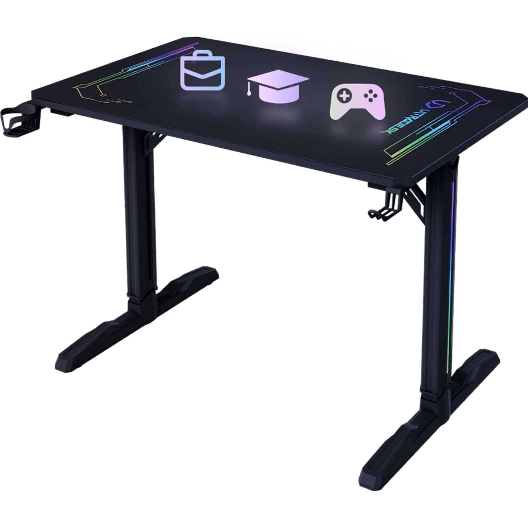 Ultradesk FREEZE V2 ULTRA-GLASS schwarz / Gaming-Tisch / 109 x 69 x 75 cm / LED-Beleuchtung, Tavolo gaming, Nero