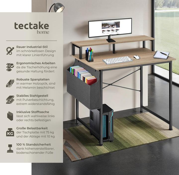 Produktbild tectake Schreibtisch mit Ablage und Stofftasche (120 x 60 x 110 cm)