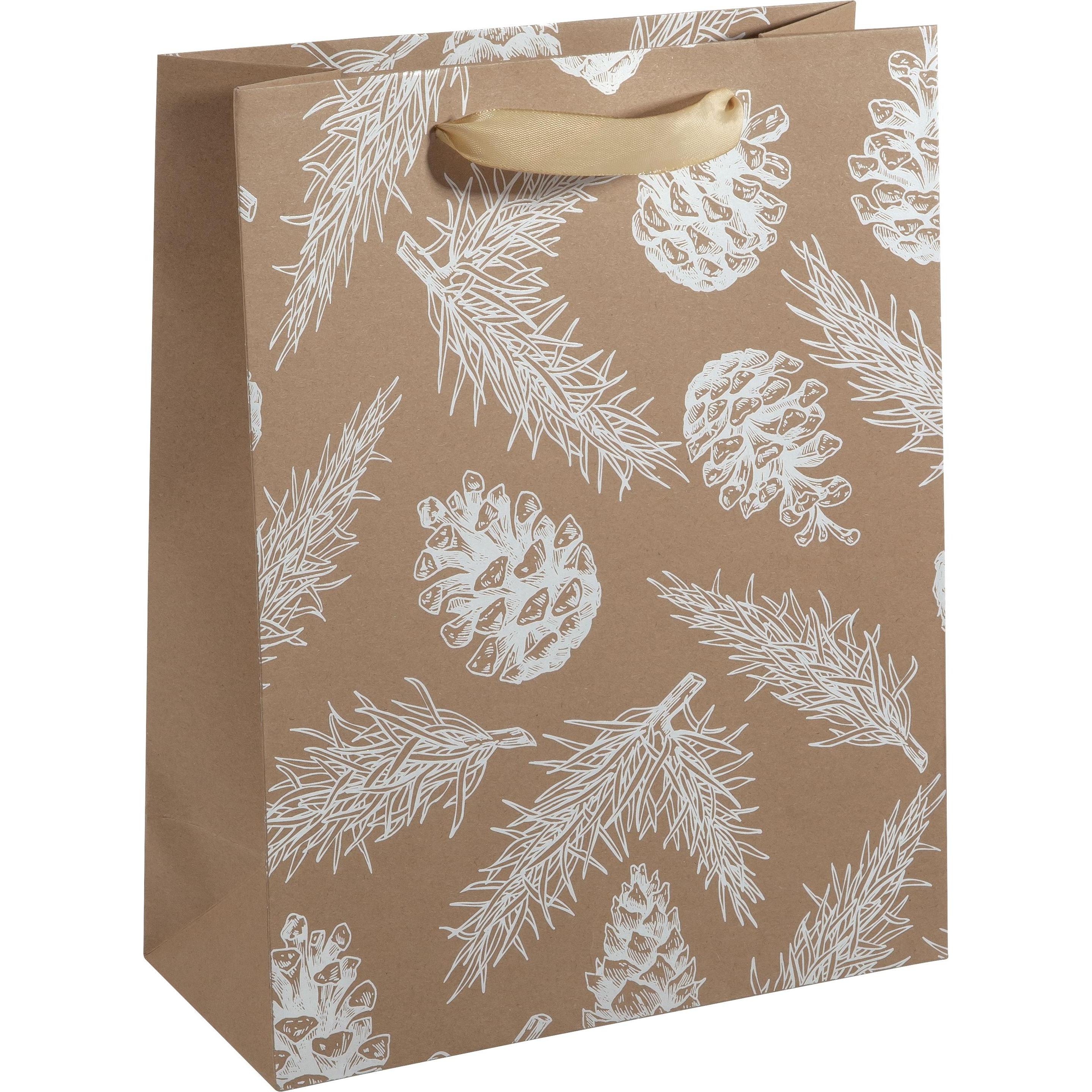 Sigel, Geschenkverpackung, 5 Geschenktaschen Pine cones and pine branches Large 26,0 x 33,0 cm (Geschenktüte)