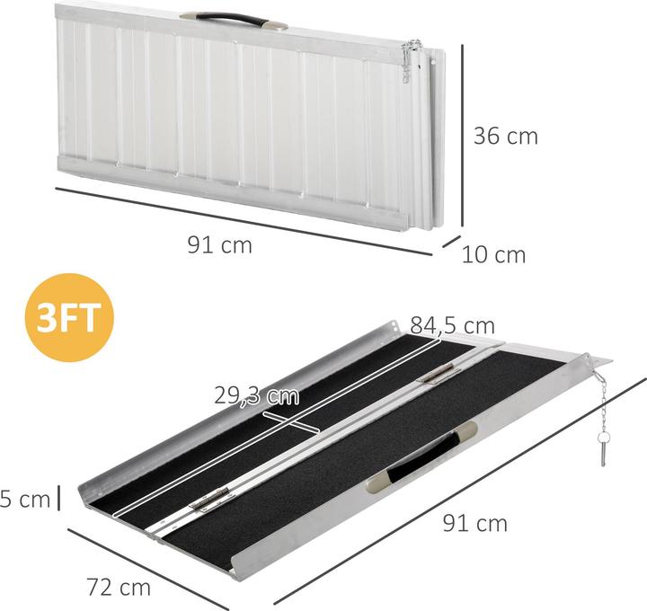 Immagine prodotto Homcom Rollstuhlrampe Aluminum, Kunststoff Silber+Schwarz