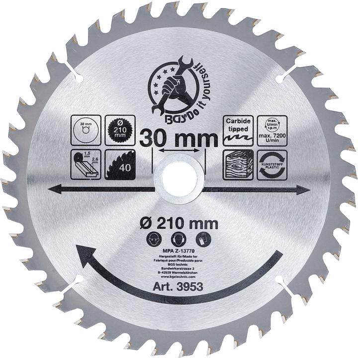 Actual product image BGS Carbide Tipped Circular Saw Blade Ø 210 x 30 x 2.6 mm 40 teeth