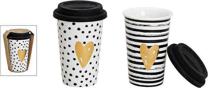 Beanarella Mug to go, heart motif, dotted, made of porcelain (300 ml)